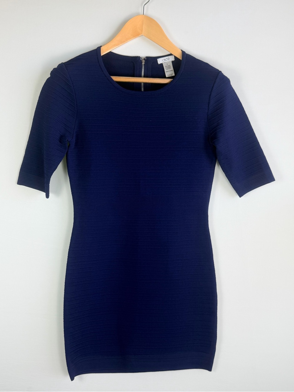 Cache Navy Blue Ribbed Knit Bodycon Mini Dress Size Medium